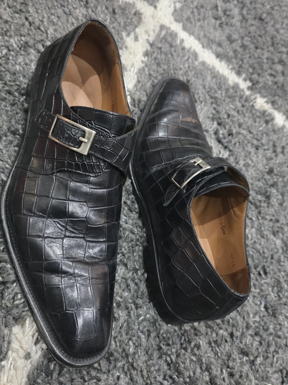 Mezlan Men's Black Croc-Embossed Leather Single Monk Strap Shoes Size 8.5M